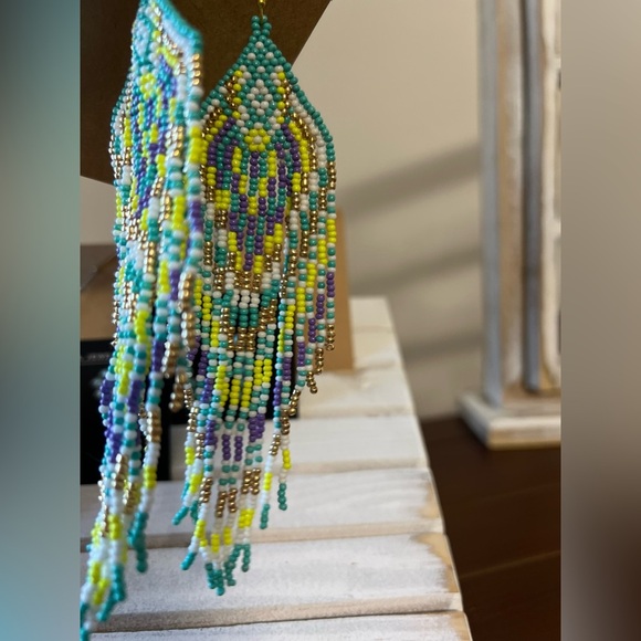 New Gorgeous 💋Gold Beaded tassel boho western tribal earrings jewelry purple - Picture 6 of 9